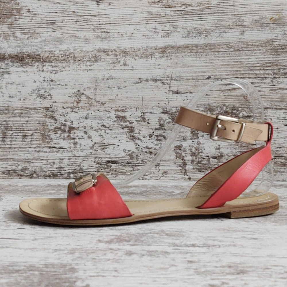 🟥Arturo Chiang Coral Cream Leathr Sandal